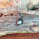 pear-shaped Australian crystal opal pendant in sterling silver, red, green, blue and pink play-of-colour
