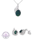 Sterling silver opal triplet pendant and earring set with 10x8mm oval opals
