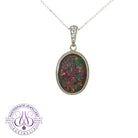 Oval 14x10mm opal triplet pendant necklace in sterling silver with a milgrain bezel