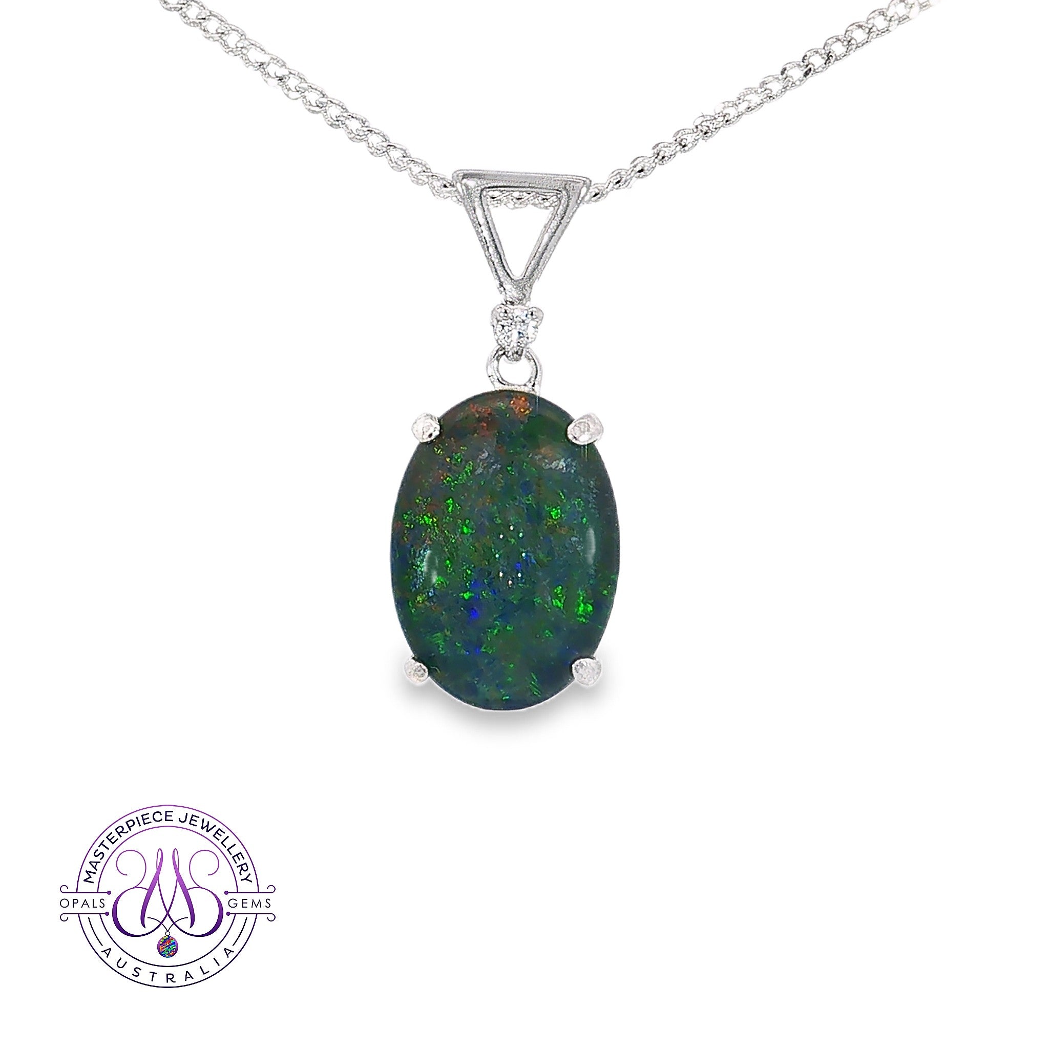 Claw-set oval 14x10mm opal triplet pendant necklace in sterling silver