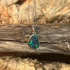 freeform Australian opal triplet pendant in sterling silver, blue and green play-of-colour