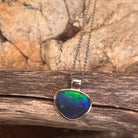 Australian opal triplet pendant, sterling silver, 12 x 15mm stone showing blue and green