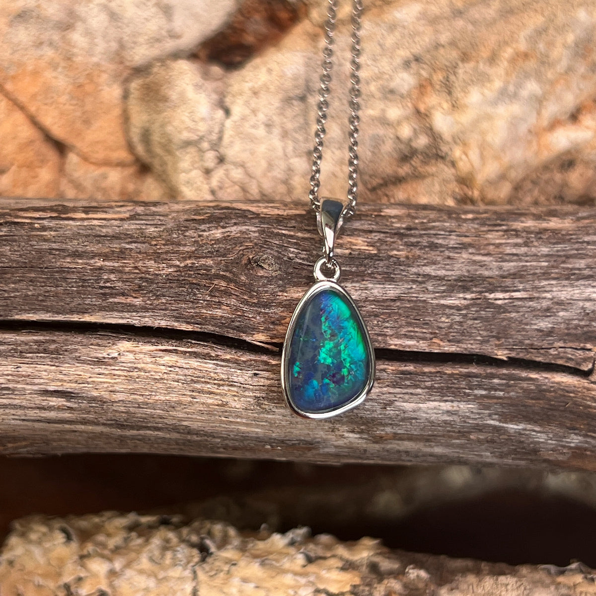 sterling silver Australian opal triplet pendant with a 12 x 8mm freeform stone