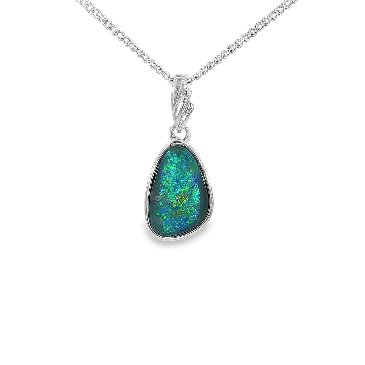 12 x 8mm freeform Australian opal triplet pendant in sterling silver, blue, green and yellow