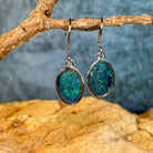 14 x 11mm Australian opal triplet earrings in sterling silver, blue and green