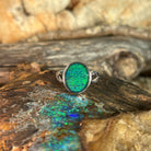 Australian opal triplet ring, sterling silver, 12 x 10mm stone showing blue and green