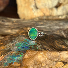 oval Australian opal triplet in sterling silver, 12 x 10mm, blue and green