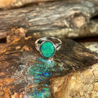 Australian opal triplet ring in sterling silver, 12 x 10mm oval stone, size US 6