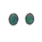 11 x 9mm oval Australian opal triplet earrings in sterling silver
