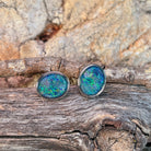 sterling silver Australian opal triplet earrings with 11 x 9mm oval stones