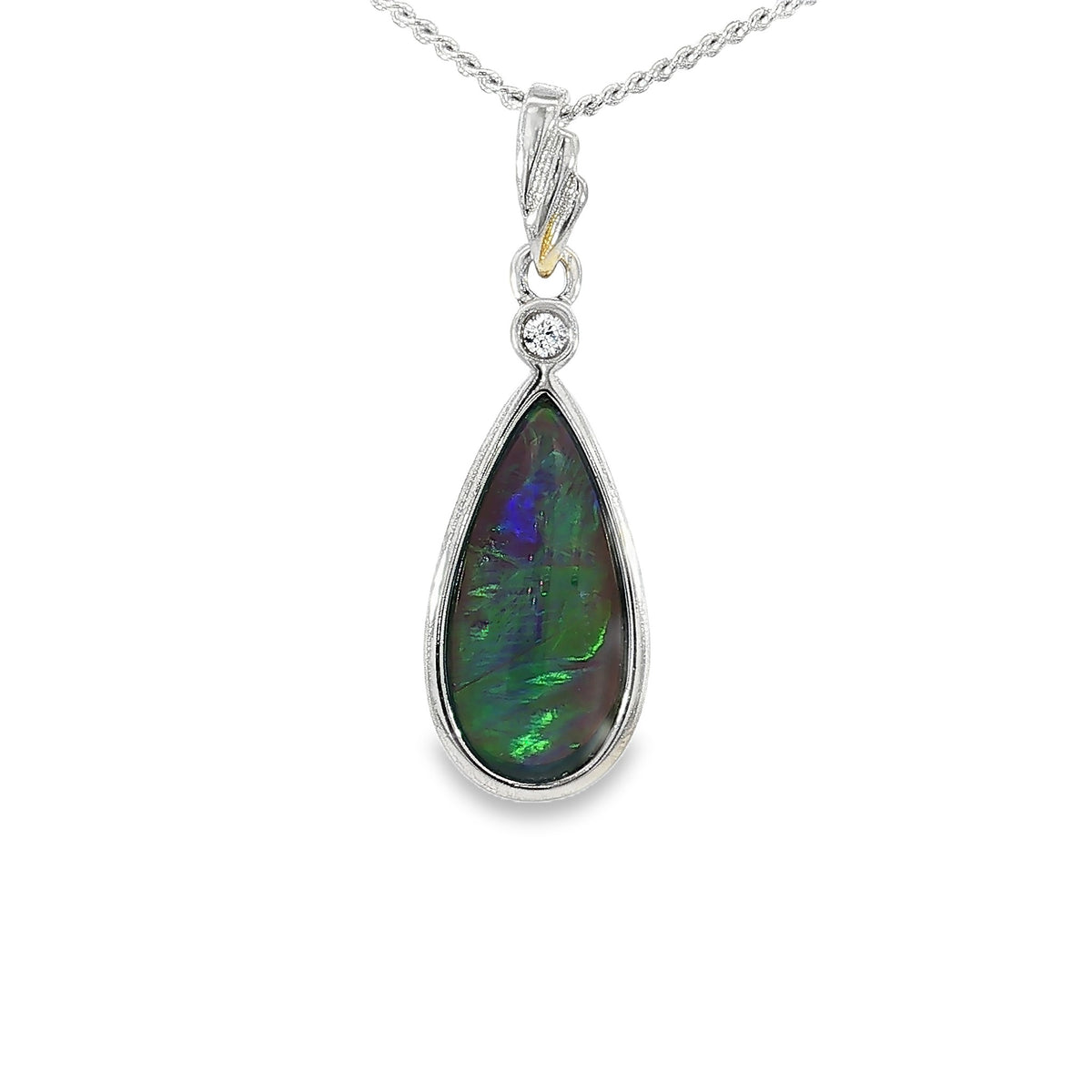 16 x 8mm pear-shaped Australian opal triplet pendant in sterling silver