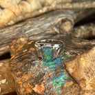 10 x 8mm Australian opal triplet ring in sterling silver, yellow, blue and green