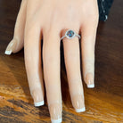Worn Australian opal triplet ring in sterling silver, blue and green, 6mm