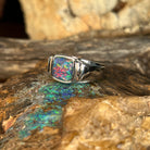 red, blue and green play-of-colour in a 10mm cushion-shaped Australian opal triplet ring