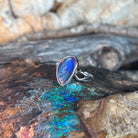 sterling silver Australian opal triplet ring with a 13 x 8mm triangular stone