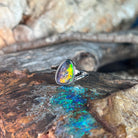 red, yellow, blue and green play-of-colour in a 12 x 9mm triangular Australian opal triplet ring