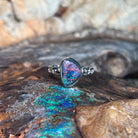 sterling silver Australian opal triplet ring with a 11 x 9mm triangular stone