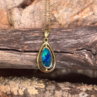 freeform Australian opal doublet pendant in yellow gold-plated silver, blue and green play-of-colour