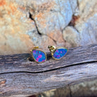 yellow gold-plated silver Australian opal doublet earrings with 11 x 7.5mm freeform stones