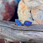 red, blue and green play-of-colour in 11 x 7.5mm freeform Australian opal doublet earrings