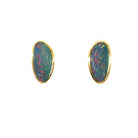 12 x 6mm freeform Australian opal doublet earrings in yellow gold-plated silver