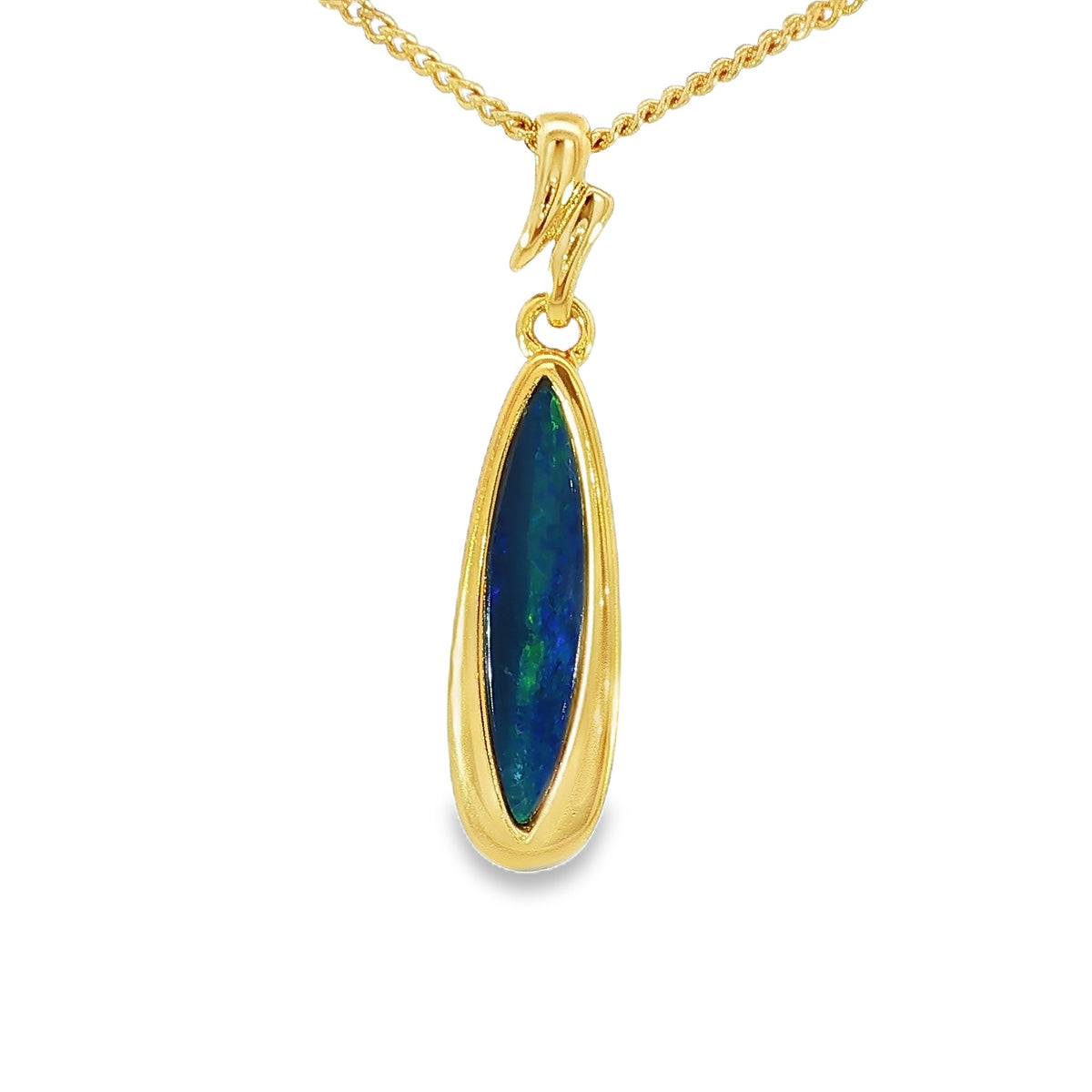 17 x 5mm marquise Australian opal doublet pendant in yellow gold-plated silver