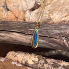 17 x 5mm Australian opal doublet pendant in yellow gold-plated silver, blue and green
