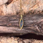 marquise Australian opal doublet pendant in yellow gold-plated silver, blue and green play-of-colour