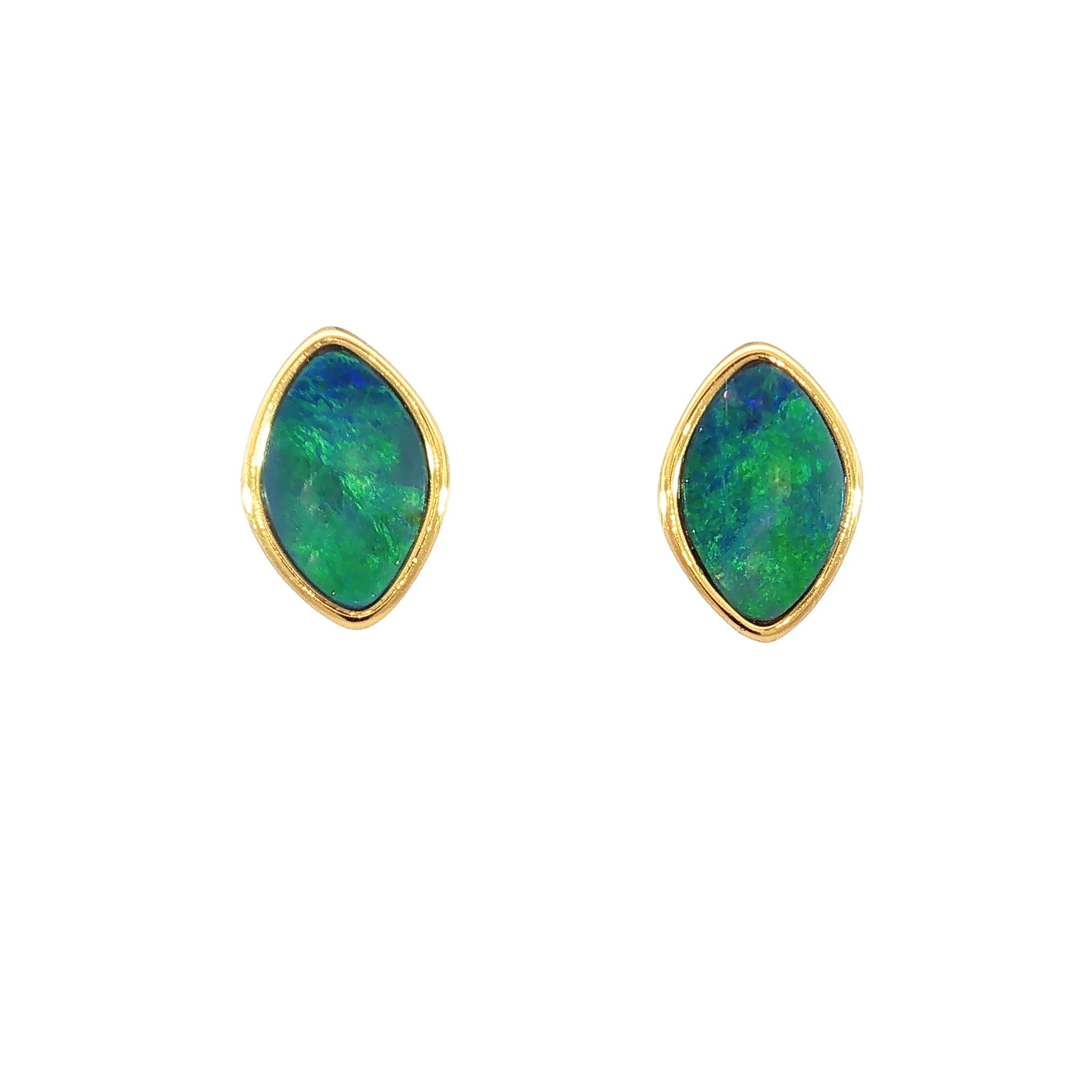 11.5 x 7.5mm marquise Australian opal doublet earrings in yellow gold-plated silver