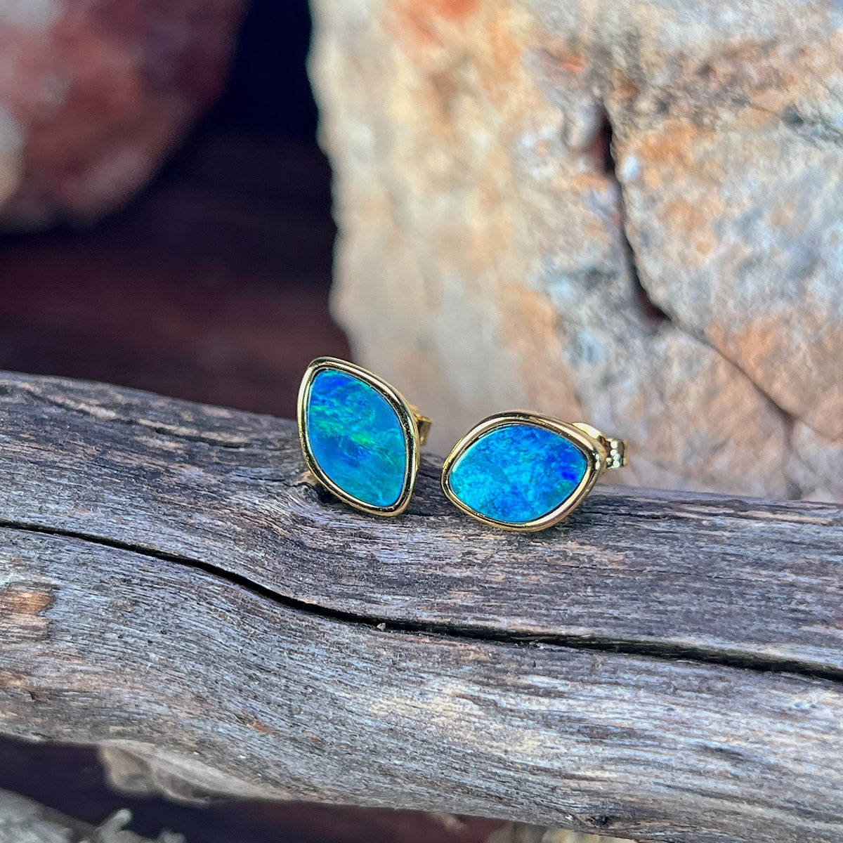 yellow gold-plated silver Australian opal doublet earrings with 11.5 x 7.5mm marquise stones