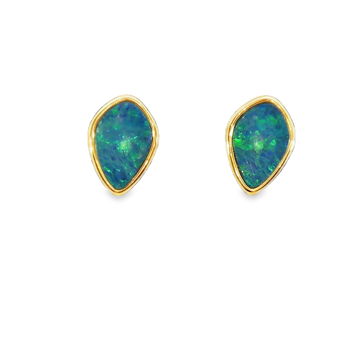11 x 7.5mm marquise Australian opal doublet earrings in yellow gold-plated silver