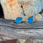 marquise Australian opal doublet earrings in yellow gold-plated silver, green and blue play-of-colour