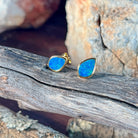 yellow gold-plated silver Australian opal doublet earrings with 11 x 7.5mm marquise stones
