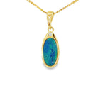 12 x 6.5mm oval Australian opal doublet pendant in yellow gold-plated silver