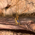 oval Australian opal doublet pendant in yellow gold-plated silver, red, blue and yellow play-of-colour