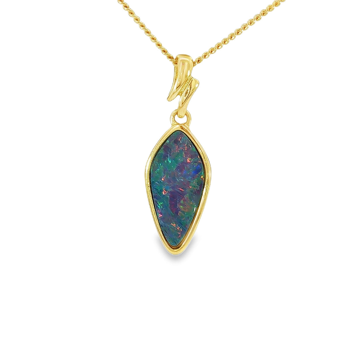 16 x 8mm oval Australian opal doublet pendant in yellow gold-plated silver