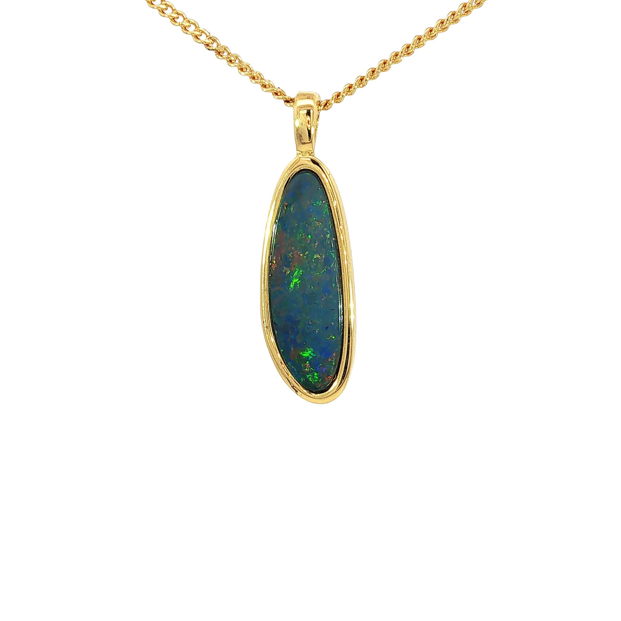 17 x 6mm pear-shaped Australian opal doublet pendant in yellow gold-plated silver