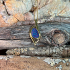 12 x 8mm Australian opal doublet pendant in yellow gold-plated silver, red and blue