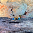 yellow gold-plated silver Australian opal doublet earrings with 5mm round stones