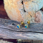 5mm Australian opal doublet earrings in yellow gold-plated silver, blue and green