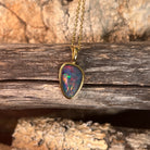 freeform Australian opal triplet pendant in yellow gold-plated silver, blue, red and green play-of-colour
