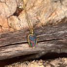 12 x 8mm Australian opal triplet pendant in yellow gold-plated silver, blue, red and green
