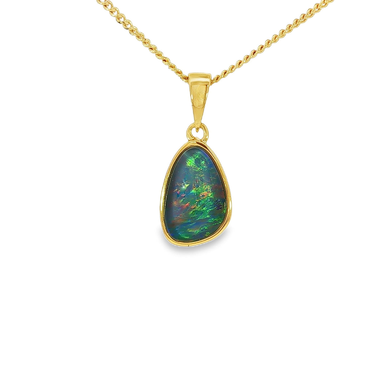 11 x 8mm freeform Australian opal triplet pendant in yellow gold-plated silver