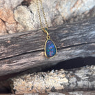 11 x 8mm Australian opal triplet pendant in yellow gold-plated silver, red, green and blue