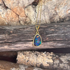 freeform Australian opal triplet pendant in yellow gold-plated silver, 11 x 8mm, red, green and blue