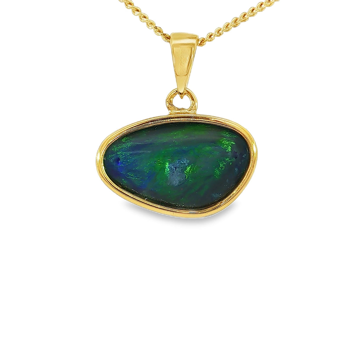 16 x 10mm freeform Australian opal triplet pendant in yellow gold-plated silver