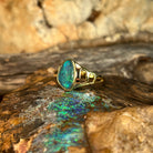 yellow gold-plated silver Australian opal triplet ring with a 12 x 9mm freeform stone