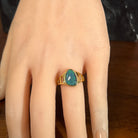 freeform Australian opal triplet ring in yellow gold-plated silver, worn on the hand