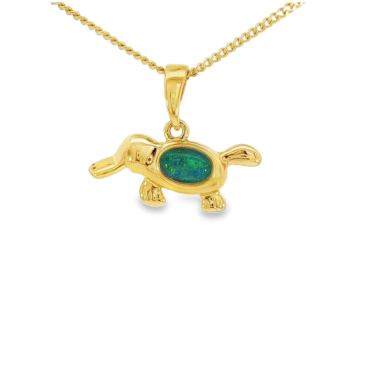 6 x 4mm oval Australian opal triplet pendant in yellow gold-plated silver