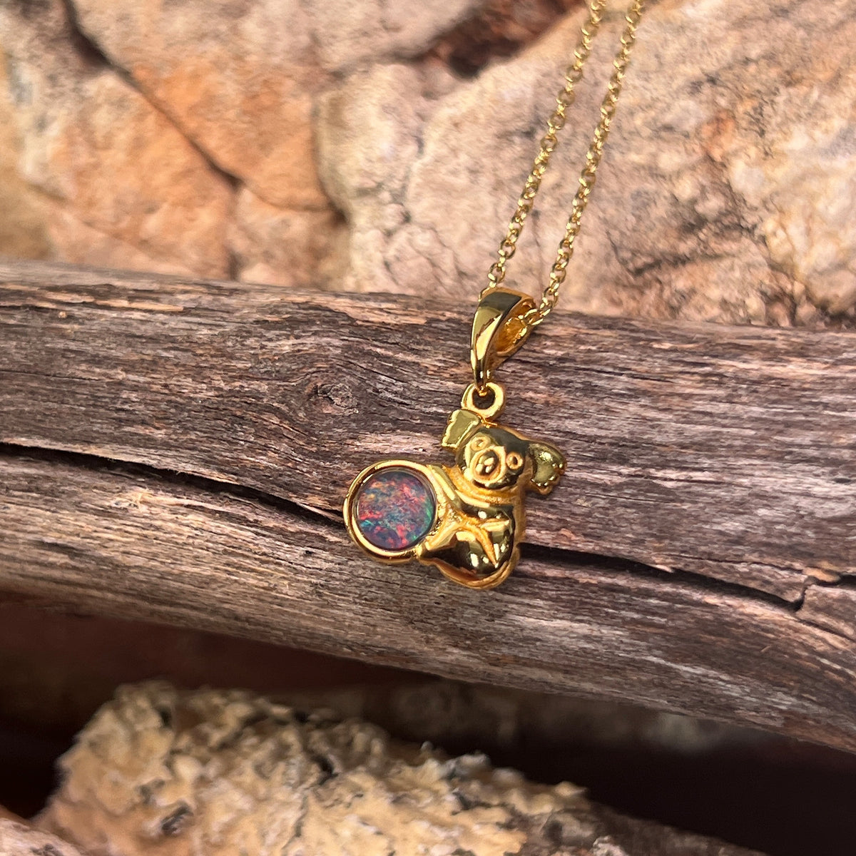 yellow gold-plated silver Australian opal triplet pendant with a 5mm round stone